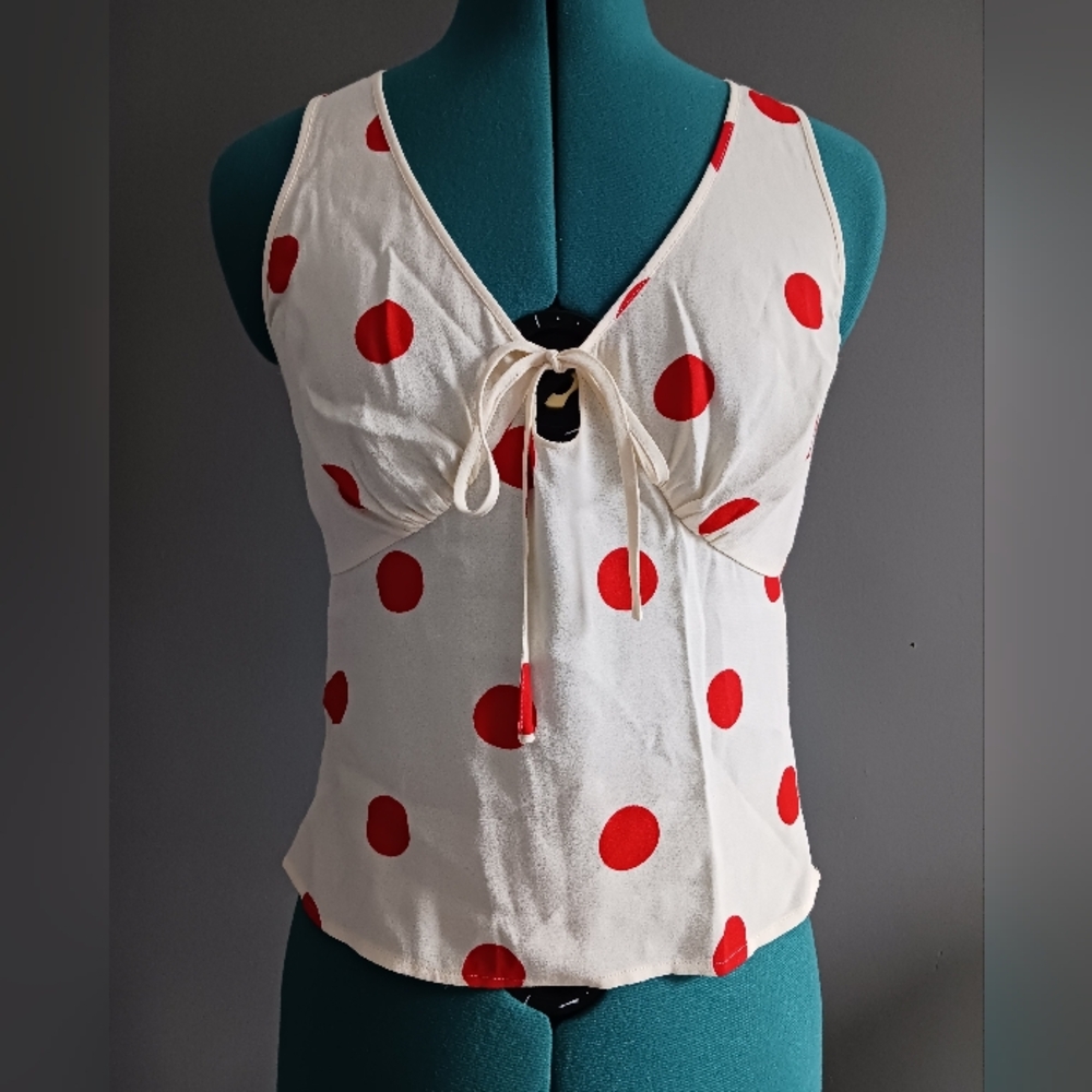 Reformation Cream Tank Top with Red Polka Dots